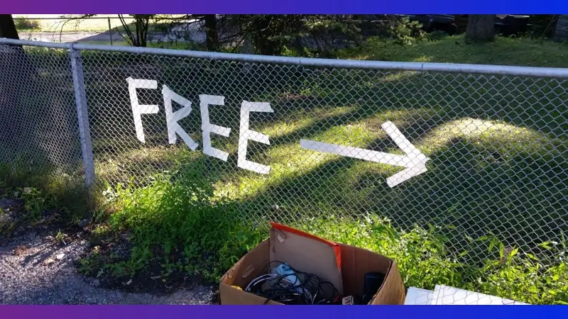 Picture of a "free" sign at a garage sale
