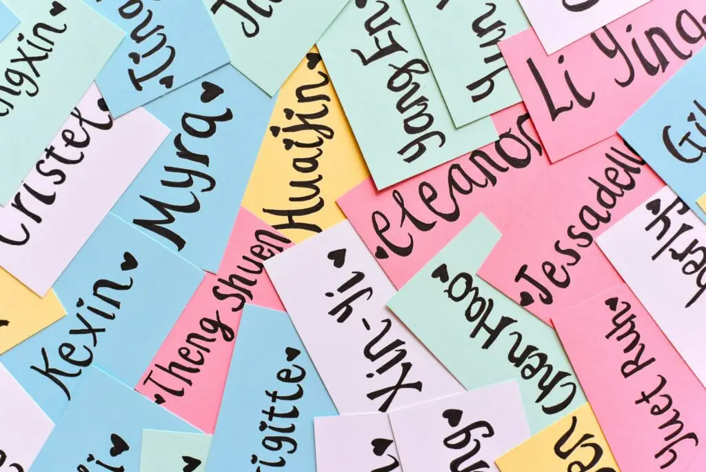 An image of many pieces of paper with different names written on them representing Dare 2 Share's blog titled Top 4 Big Youth Group Games